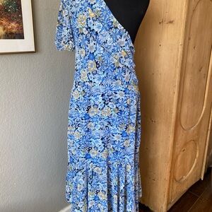Astr Blue Floral One-Shoulder Dress